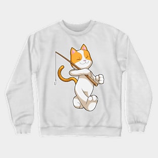 Cat at Fishing with Fishing rod Crewneck Sweatshirt